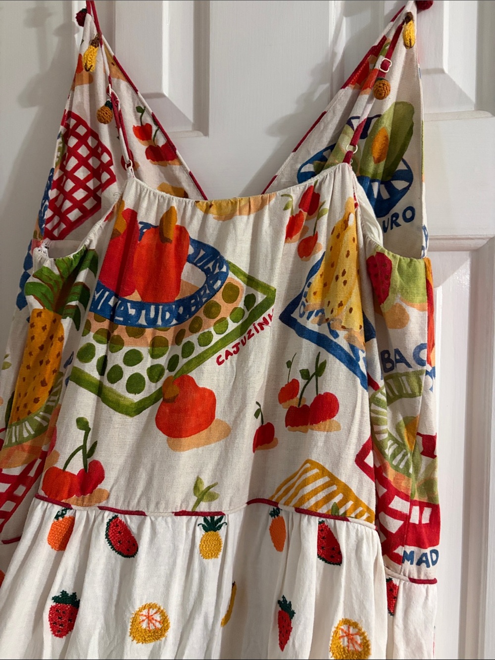 FARM Rio White Fruit Print Tiered Sundress With Fruit Sleeve Accents - Picture 8 of 11